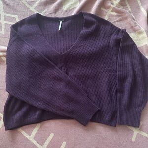 Free People Purple V-Neck Sweater